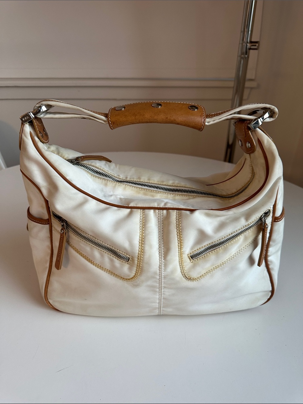 Tod’s - Women’s Cream Shoulder Hobo Bag with Tan Trim